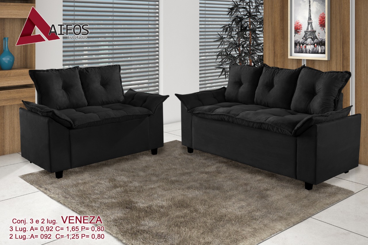 CONJUNTO ESTOFADO VENEZA PRETO