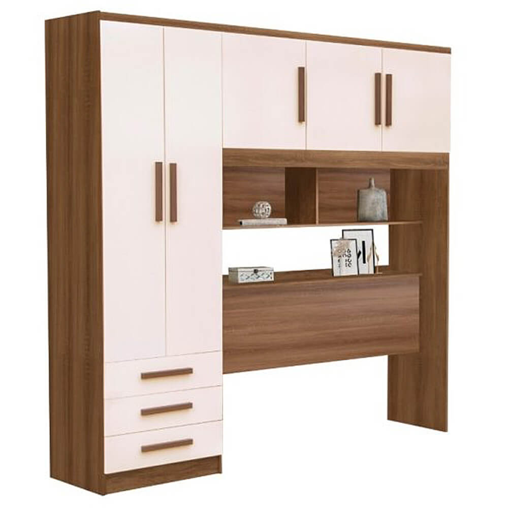 Guarda-Roupa-Casal-com-Cabeceira-Bau-5-Portas-Mexico-Rudrack-Mel-Off-White